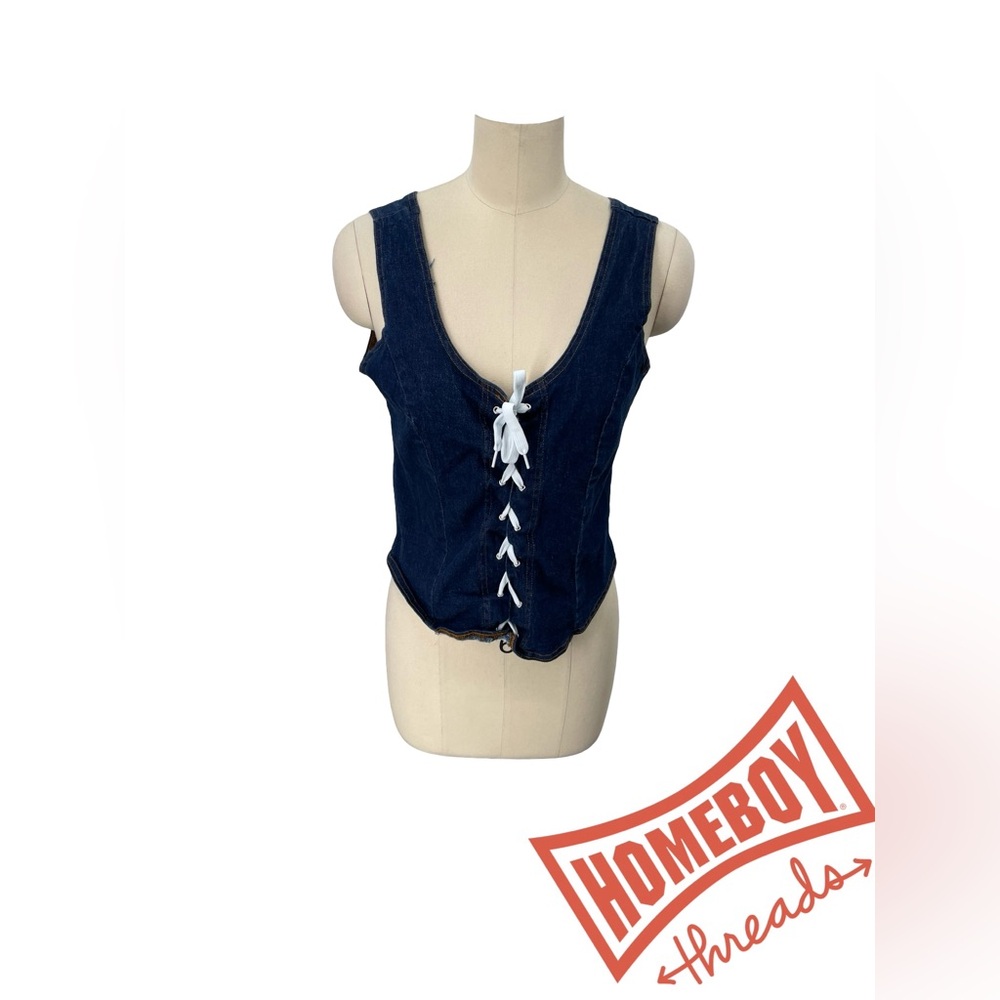 Navy Tank Top with White Lace-Up